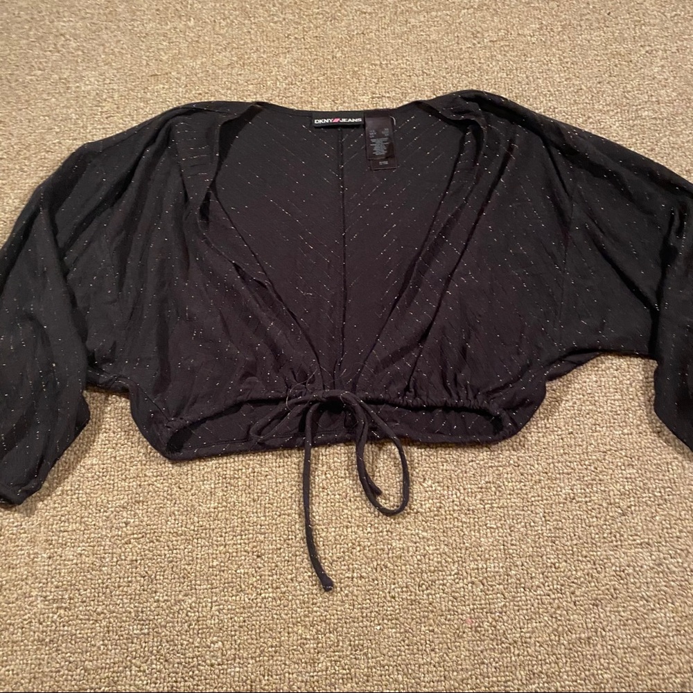 DKNY Jeans Tie Front Sparkly Crop Top X Small